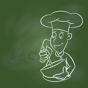 手绘厨师卡通绿板-矢量它制作图案图片