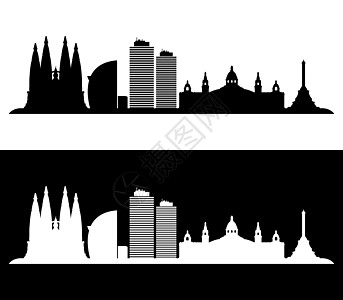 巴塞罗那天际建筑学地标黑色景观艺术教会城市标识国家游客图片