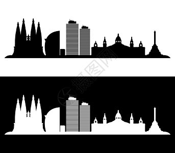 巴塞罗那天际建筑学地标黑色景观艺术教会城市标识国家游客图片