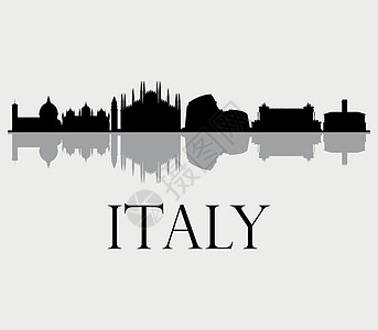 意大利天际线景观地标明信片卡片摩天大楼旅行艺术反射假期海报图片