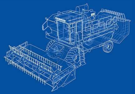 概念联合收割机  3 的矢量渲染收成加工绘画插图粮食场地谷物运输农田车辆图片