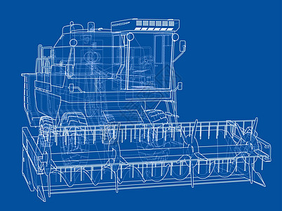 概念联合收割机  3 的矢量渲染农场收获加工车辆蓝图拖拉机收割机收成粮食谷物图片