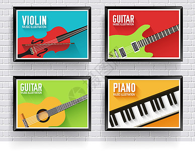 五颜六色的古典乐器背景 乐器平面设计图片