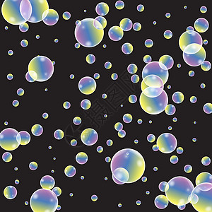 一套现实的透明多彩肥皂泡沫 彩虹反射在格子背景中隔绝 矢量背景;图片