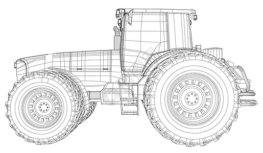 矢量拖拉机 侧面图  3d 的线框跟踪图  EPS 10 矢量格式农场农业土地艺术粮食运输村庄卡车收成收获图片