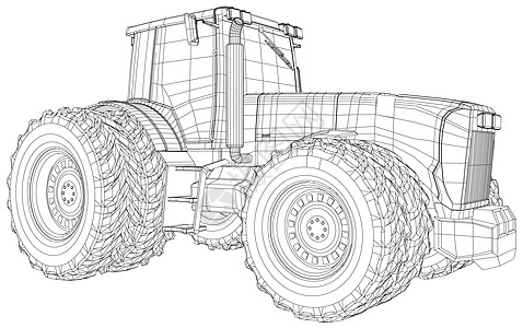 孤立在白色背景上的线框拖拉机 追踪图 3粮食卡车机械农场艺术收成国家农民村庄土地图片