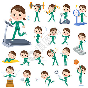 女学生绿色球衣运动锻炼图片