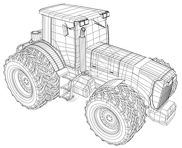 孤立在白色背景上的矢量轮式拖拉机 侧面图 跟踪 3d 的插图  EPS 10 矢量格式技术粮食农业机械车轮村庄机器农场卡车建造图片