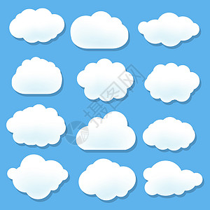 蓝色背景的云图标云景计算角落天气绘画预报沟通贴纸天空插图图片