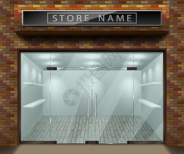 用于广告的模板 3d 商店正面与红砖 外部空荡荡的商店或带透明窗户的精品店 时尚玻璃街店的空白模型 矢量图图片