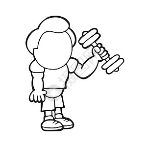 站立举哑铃的人的矢量手绘卡通男人力量重量思考健美身体杠铃躯干举重健身房图片