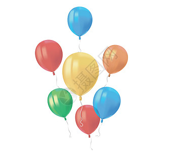 逼真的空中飞行彩色气球的组成 反射在透明背景上被隔离 生日派对或气球贺卡设计元素的节日装饰元素 向量童年周年惊喜橡皮插图庆典橙子图片