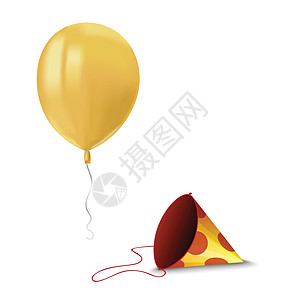 逼真的空中飞行黄色气球与反射和纸罩隔离在白色背景 适合任何节日的节日装饰元素 矢量图图片
