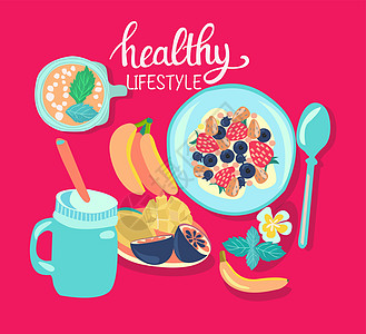 健康早餐 谷物谷粒子碗和壁画 以健康早餐为例图片