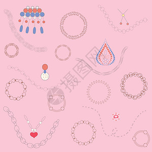 粉红色背景上的珠宝装饰图解收藏邀请函宝藏吊坠工艺手镯网络宝石珠子珊瑚图片