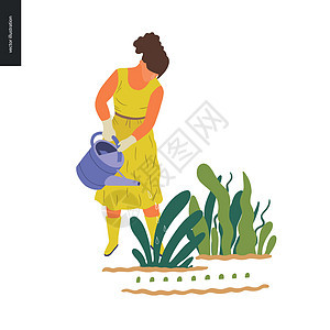 人们夏天园丁工作苗床靴子种植菜地插图活动手套卡通片劳动图片