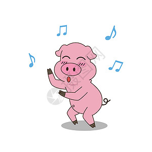 用矢量说明白背景上孤立的 性格可爱猪肉卡通舞蹈图片