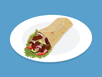 番茄切片Kebab Doner或Shawarma盘上快餐     矢量插图设计图片