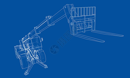 叉车概念  3 的矢量渲染卡车运输商品装载机建造草稿搬运工草图绘画送货图片