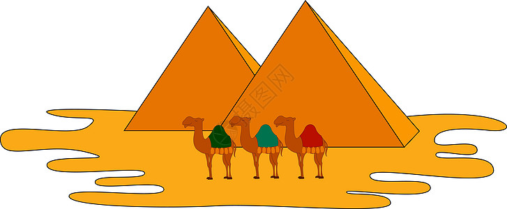 卡梅尔和金字塔 插图 白色背景的矢量图片