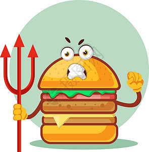 汉堡在白色背面持有三叉戟 插图 矢量图片