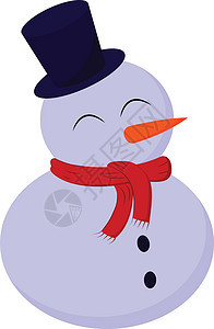 一个可爱的小雪人 在帽子和围巾矢量或颜色插图中背景图片