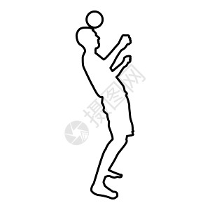 男子将球踢在头上 足球运动员用他的头拍球足球概念杂耍技巧与球图标黑色矢量插图平面风格图像竞赛男生行动平衡乐趣狂欢男性玩家娱乐训练图片