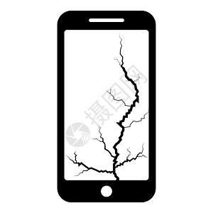 显示屏上有裂缝的智能手机 破碎的现代手机 破碎的智能手机屏幕 屏幕矩阵破碎的手机 底部触摸屏破裂的手机 破碎的玻璃电话图标 黑色图片