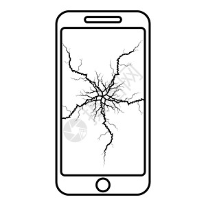 显示屏上有裂纹的智能手机 破碎的现代手机 破碎的智能手机屏幕 屏幕矩阵破碎的手机 中心有破裂触摸屏的手机 破碎的玻璃电话图标黑色图片