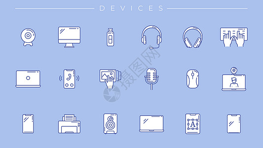 设备概念线样式矢量图标 se键盘监视器技术耳机操作员信息扬声器图表药片展示图片