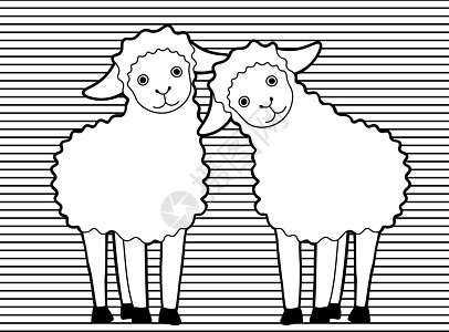 点状背景上的两只单色可爱卡通羊图片