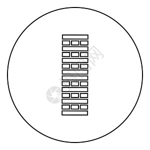 砖柱块在堆栈游戏中为家庭成人和儿童休闲棋盘游戏木块图标在圆形轮廓黑色矢量插图平面样式图像图片