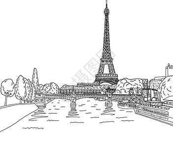 巴黎埃菲尔铁塔与 lamdscape 矢量图 sketc图片