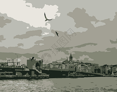 加拉塔塔伊斯坦布的旅游标志喇叭建筑街道历史游客加拉塔脚凳住宅蓝色景观图片