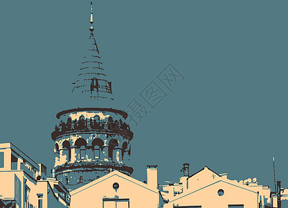 加拉塔塔伊斯坦布的旅游标志脚凳住宅历史性蓝色加拉塔旅行游客建筑学文化街道图片
