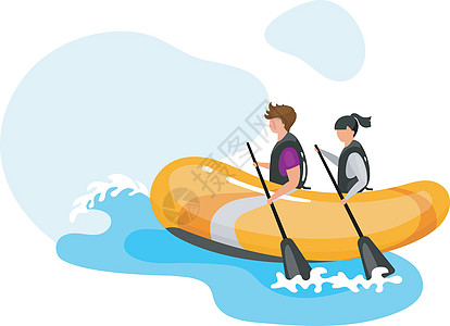 夫妇在船上平面矢量图 极限运动体验 积极的生活方式 夏季户外趣味活动 海洋绿松石波 蓝色背景上孤立的运动员卡通人物海洋热带乐趣木图片