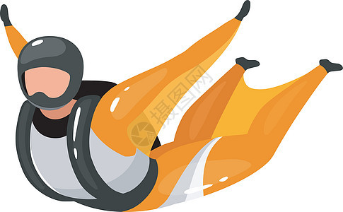 Wingsuit 飞行平面矢量插图 自由落体跳伞体验 极限运动 积极的生活方式 户外运动 白色背景上的跳伞者孤立卡通人物乐趣运动图片