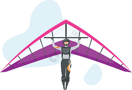 悬挂式滑翔平面矢量插图 跳伞滑翔伞体验 极限运动 积极的生活方式 户外运动 蓝色背景上孤立的运动员卡通人物高度娱乐潜水男性活动乐图片