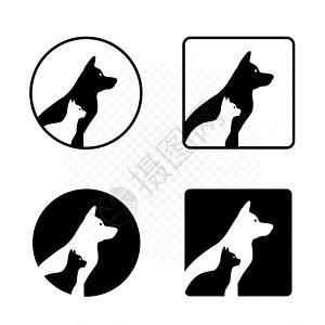 白色牧羊人狗狗和猫标志符号 ico设计图片