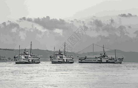 伊斯坦布尔的城市景观和景观与船历史建筑学风景旅游观光日落火鸡旅行建筑海景图片