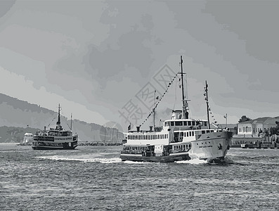 伊斯坦布尔的城市景观和景观与船历史海景场景天空建筑风景地标日落文化旅行图片