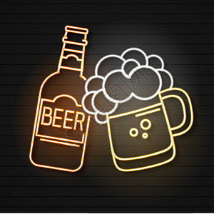 啤酒吧霓虹灯标志矢量插图适用于贺卡Poste图片