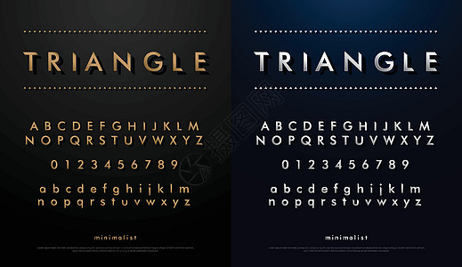 三角形概念的字母字体 技术字母金色和银色金属和效果图片