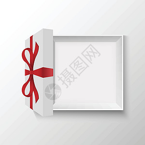 打开礼品盒与红色 bowvector 它制作图案问候语白色庆典生日魔法假期丝带插图展示正方形图片