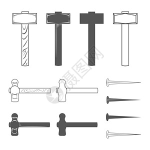 锤子和钉子大锤雪橇艺术作坊指甲卡通片绘画金属乐器建设者图片