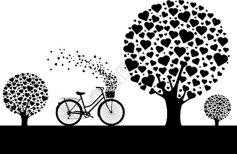 黑色木心与自行车季节漩涡木头爱心绘画树叶枝条庆典载体婚礼图片