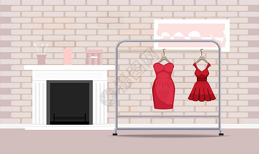 抽象背景上时装服装的模拟插图Name生日衬衫壁橱蕾丝店铺衣架裙子女性女孩织物图片