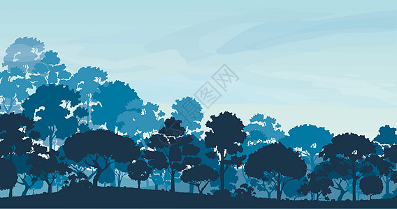 森林树木剪影自然景观背景矢量图 EPS1地平线场景旅行日落季节阴影丘陵山脉插图植物图片