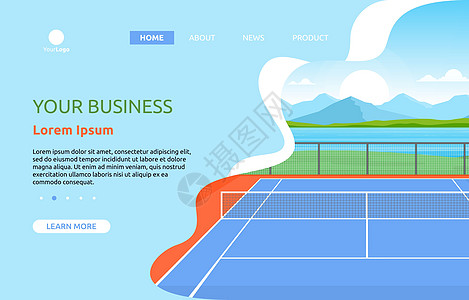 室外网球场运动游戏娱乐着陆页 Web 模板商业插图法庭运动员锦标赛球拍场地玩家网络爱好图片