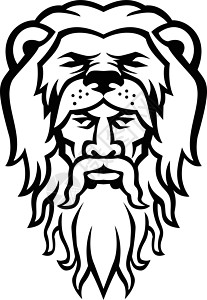 海克力士 穿着狮子皮毛领头马斯科特黑白插图神话品牌英雄艺术品体育吉祥物标识毛皮卡通片图片